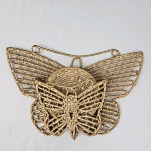 Vitage Boho Wicker Butterfly Trivet Wall Pocket Hanging Weaved Rattan Basket MCM